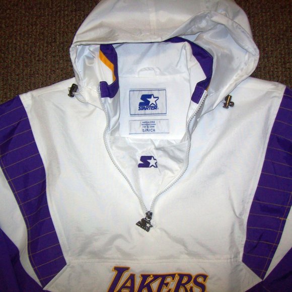 LOS ANGELES LAKERS STARTER Hooded Half Zip Jacket WHITE 2X - Picture 9 of 13